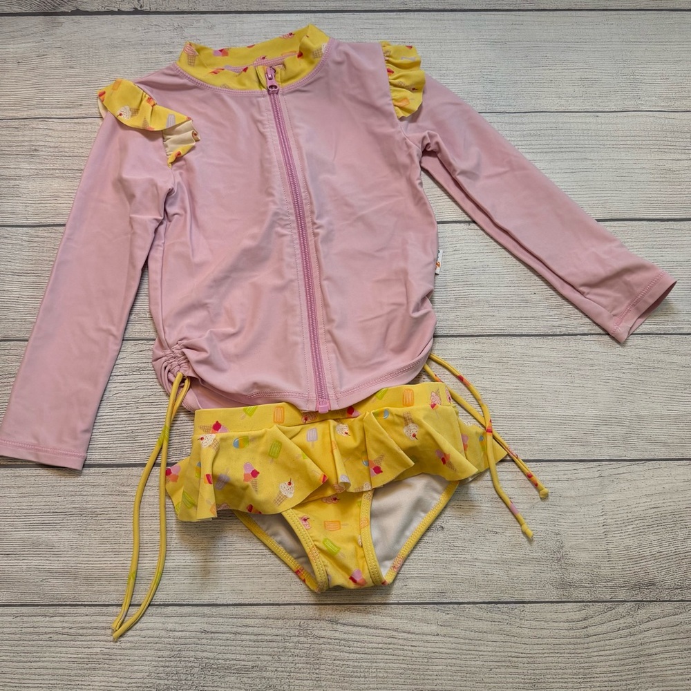 Girls Long Sleeve Rash Guard Ruffle Bottom Swimsuit Set (2 Piece) | "Sweetie"